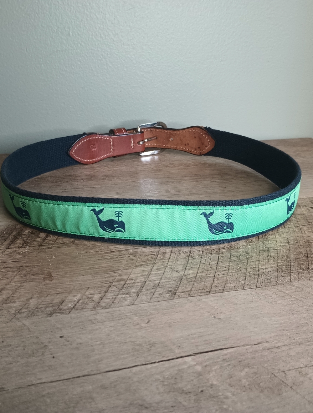 Womens Whimsical Whale Ribbon Belt XS/S Green Buckle Preppy Quirky - Picture 4 of 6